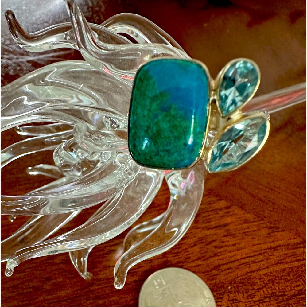 Azurite-Malachite & Blue Topaz Sterling Ring